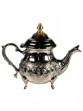 Vintage Dar el Afrah Moroccan Silver Plate Engraved Oriental Teapot Brass Finial